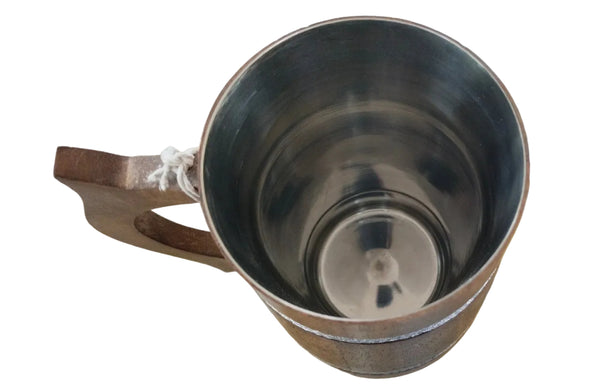 Handmade Mango Wood Multipurpose Mug with handle & Steel Insi De