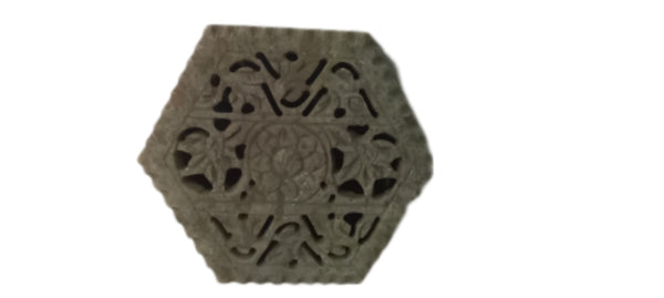 Soap Stone Carved  Box  Hexagon Shape 4.5