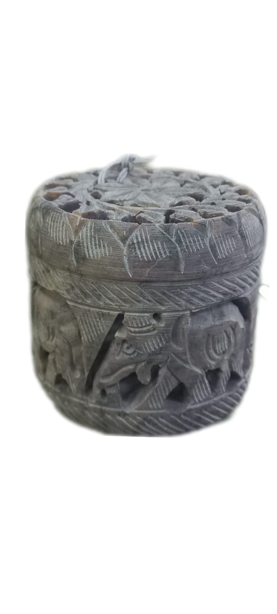 Handcrafted Stone Carved Round Butter Jali Work Box 3