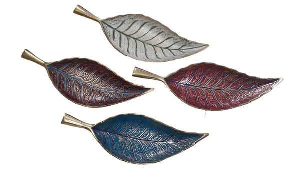 Brass Enamel Work Leaf Tray - Assorted Colours