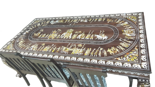 Handmade Wooden Inlaid 8 Seater Dining Table Set