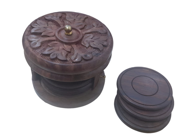 Handmade Wooden Carved Shutter Design Coasters Set