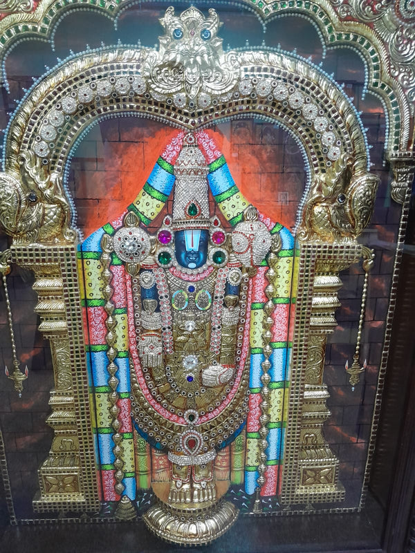 Handmade Embossed Lord Perumal / Balaji Tanjore Painting