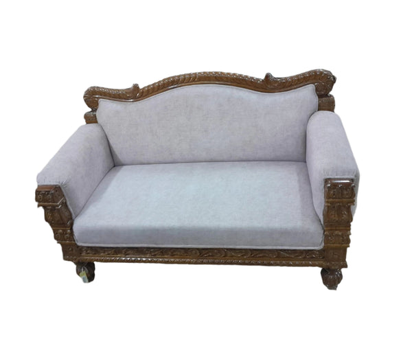 Handmade Wooden Carved 2 Seater Sofa/Diwan with Attached Cushion