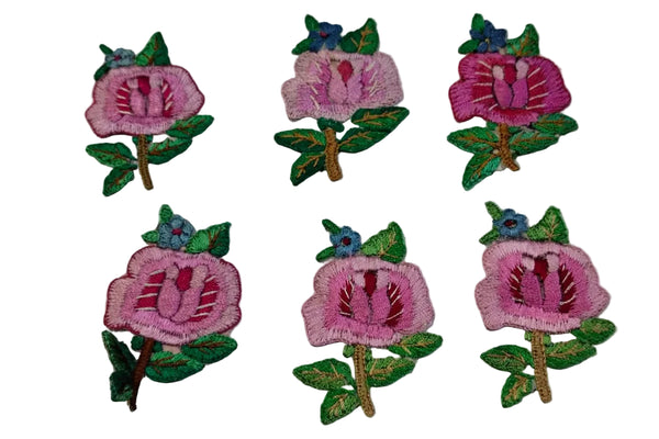 Pink Flower Embroidered Motif | Floral Applique Patch for Dresses & Crafts