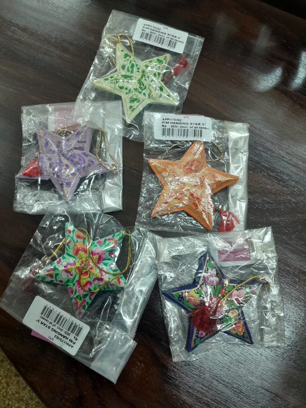 Handcrafted Paper Mache Hanging Star fot Christmas Decorations