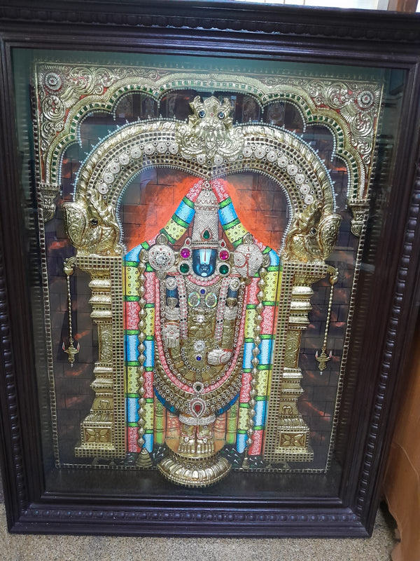 Handmade Embossed Lord Perumal / Balaji Tanjore Painting