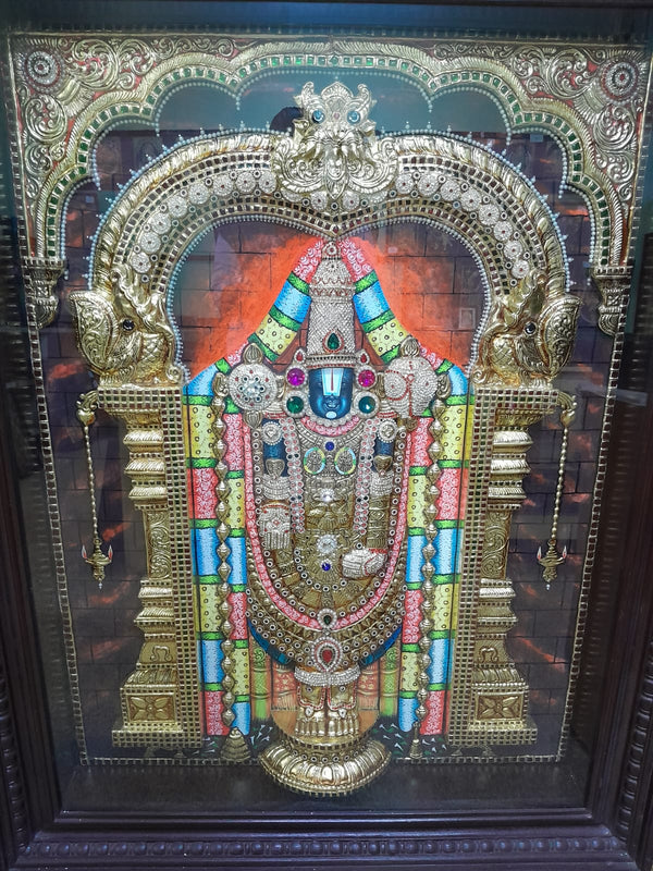 Handmade Embossed Lord Perumal / Balaji Tanjore Painting