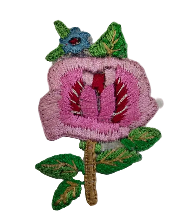 Pink Flower Embroidered Motif | Floral Applique Patch for Dresses & Crafts