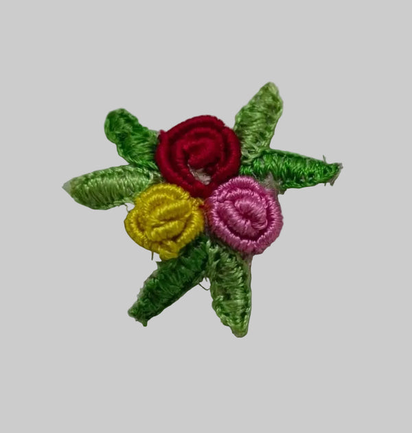 Mini Floral Embroidered Motif | Multicolor Rose Flower Applique Patch