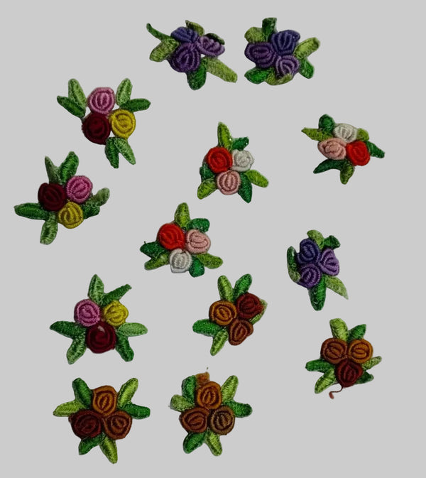 Mini Floral Embroidered Motif | Multicolor Rose Flower Applique Patch
