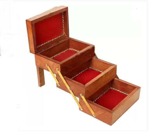 Handmade Wooden Folding 3 Step Jali Work Jewel Box