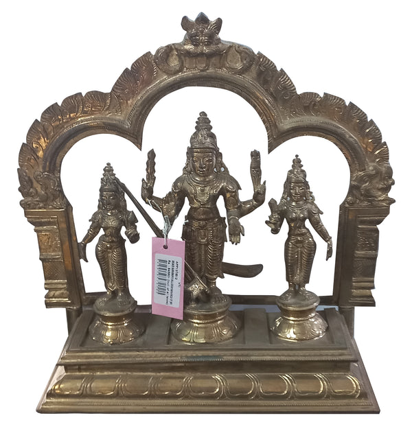 Handmade Bronze Subramanya Valli Devayannai With Arch 13