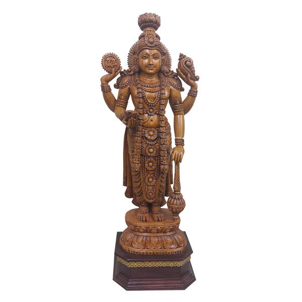 Handmade Shivani Wood Carved Lord Vishnu Statue 28