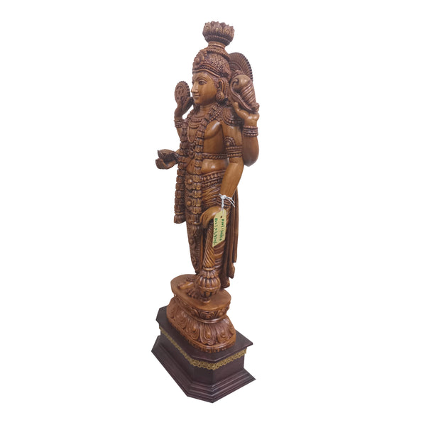 Handmade Shivani Wood Carved Lord Vishnu Statue 28