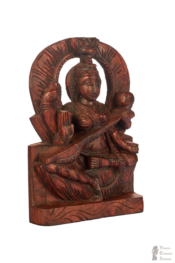 Handmade Wooden Goddess Saraswathi Statue