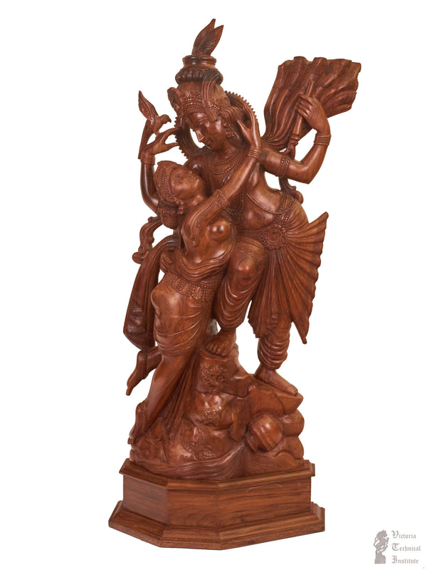 Handmade Wooden Radha Krishna Statue