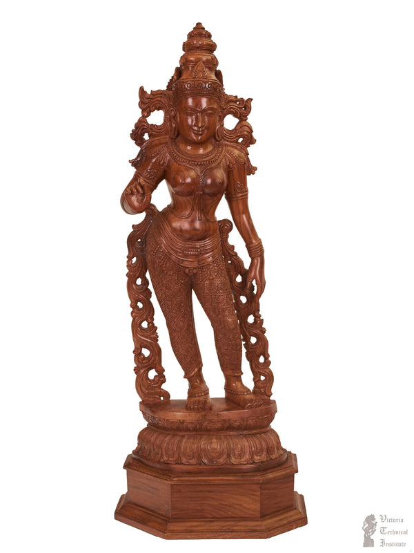 Handmade Wooden Carved Goddess Parvati Statue