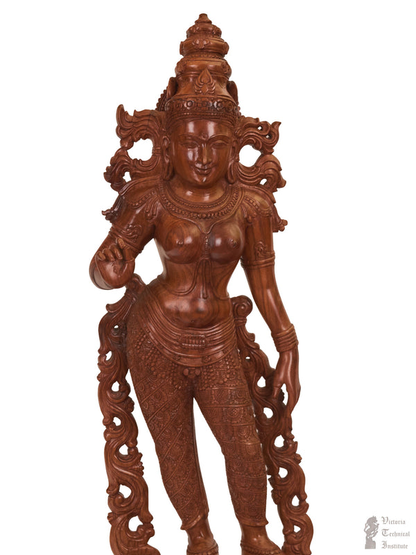 Handmade Wooden Carved Goddess Parvati Statue