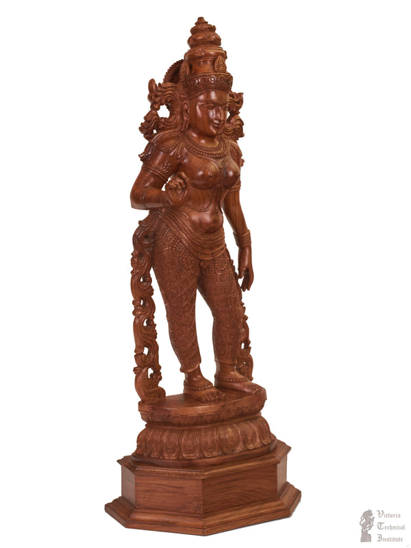 Handmade Wooden Carved Goddess Parvati Statue