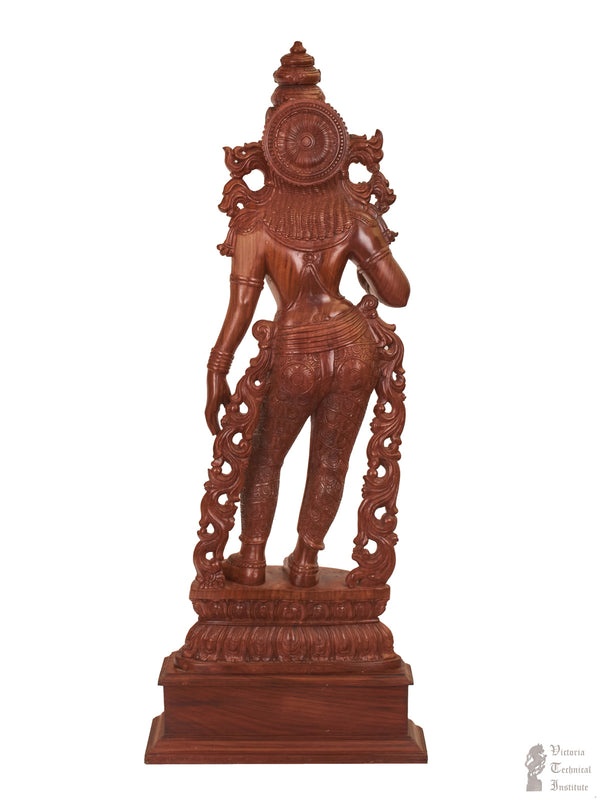 Handmade Wooden Carved Goddess Parvati Statue