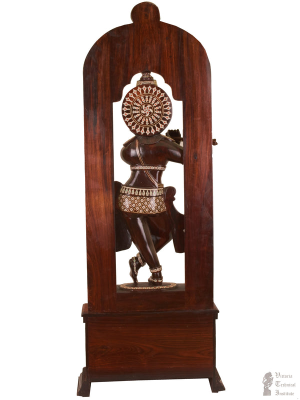 Handmade Wooden Inlaid Lord Krishna Statue