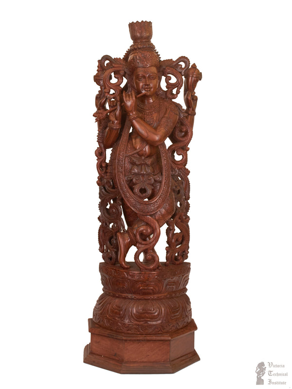 Handmade Wooden Lord Krishna Statue