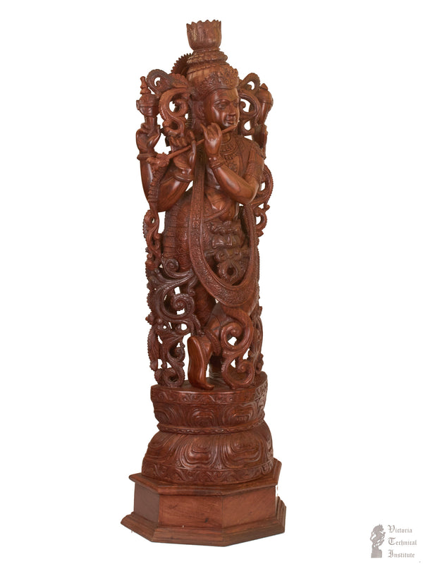 Handmade Wooden Lord Krishna Statue