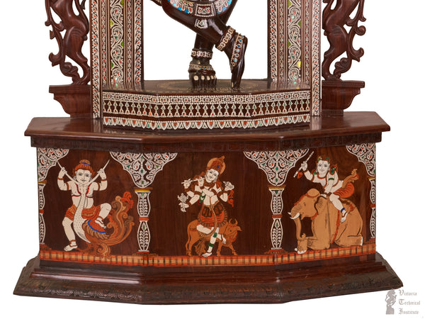 Handmade Wooden Inlaid Lord Krishna Statue