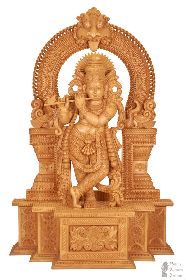 Handmade Wooden Lord Krishna Statue