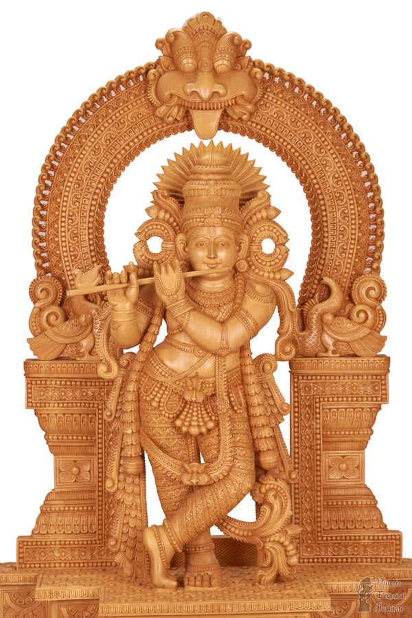 Handmade Wooden Lord Krishna Statue