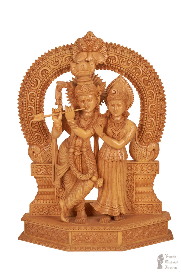 Handmade Wooden Radha Krishna Statue