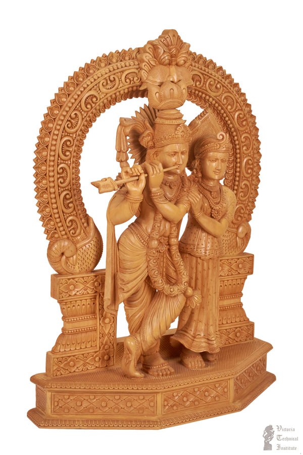 Handmade Wooden Radha Krishna Statue