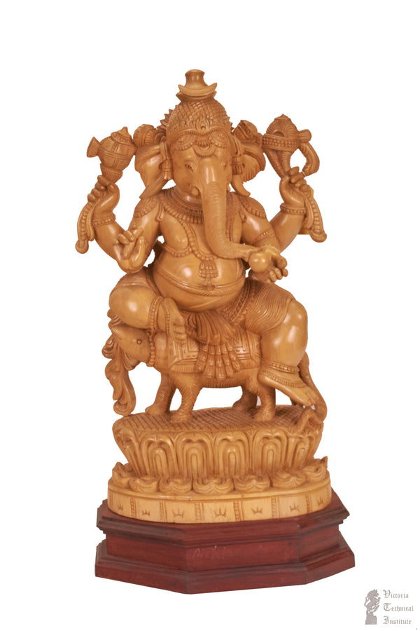Handmade Wooden Mooshika Ganesha Statue