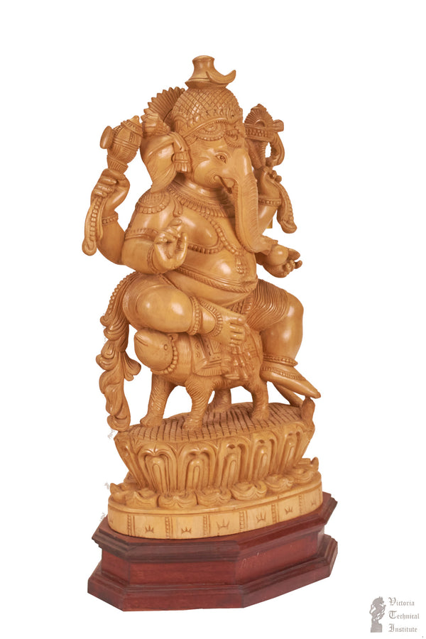 Handmade Wooden Mooshika Ganesha Statue