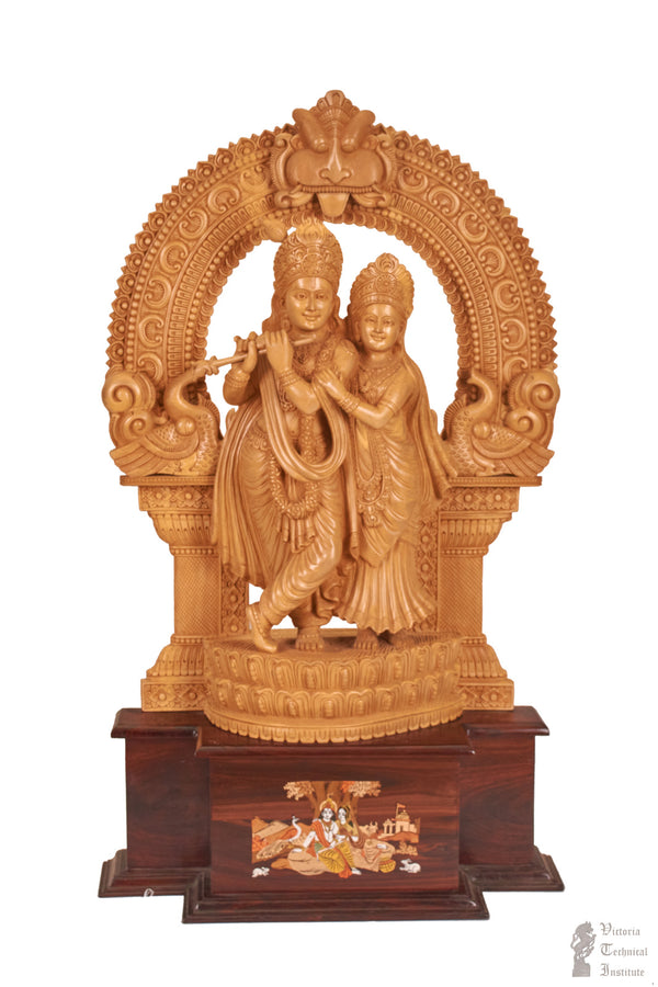 Handmade Wooden Radha Krishna Statue