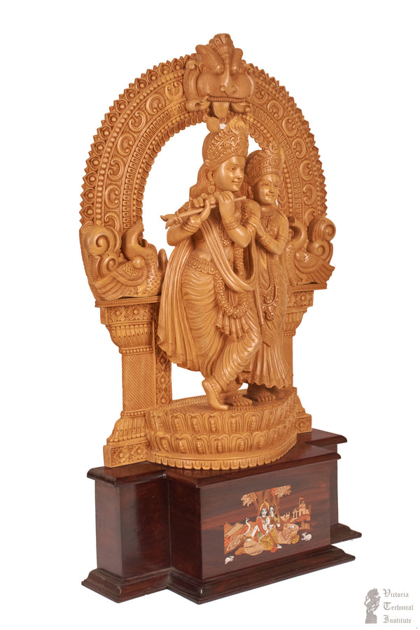 Handmade Wooden Radha Krishna Statue