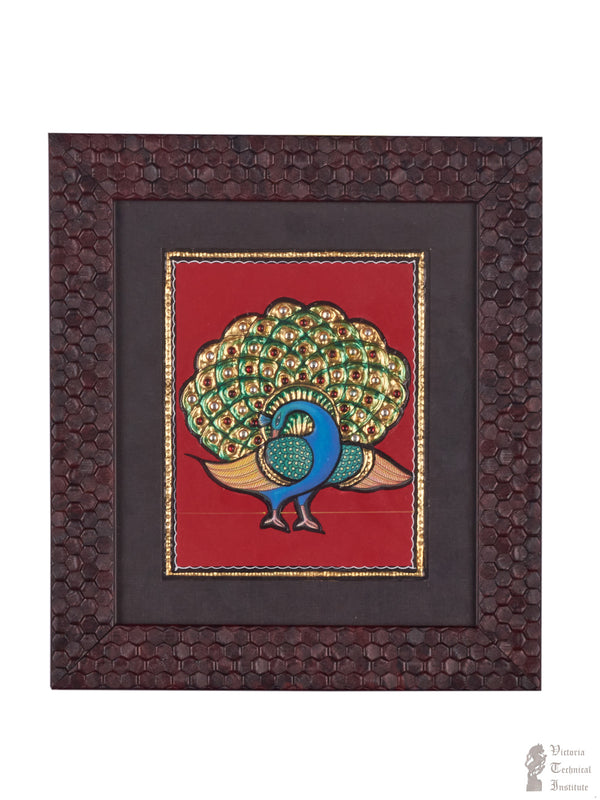 Handmade Dancing Peacock Tanjore Painting