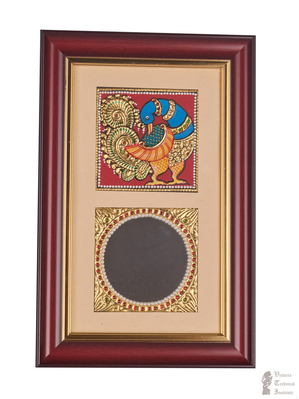 Handmade Peacock With Mirror Tanjore Painting