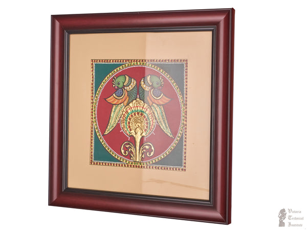 Handmade 2 Parrot With Tree Tanjore Painting