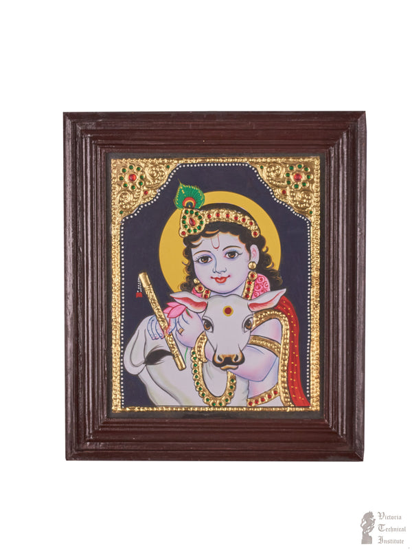 Handmade Cow Krishna tanjore Painting