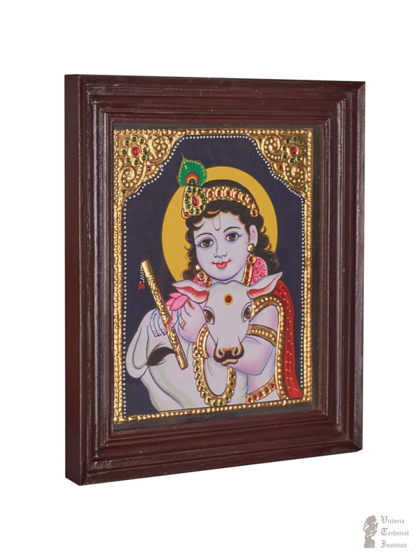 Handmade Cow Krishna tanjore Painting