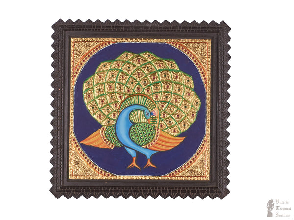 Handmade Dancing Peacock Tanjore Painting