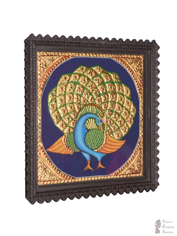 Handmade Dancing Peacock Tanjore Painting