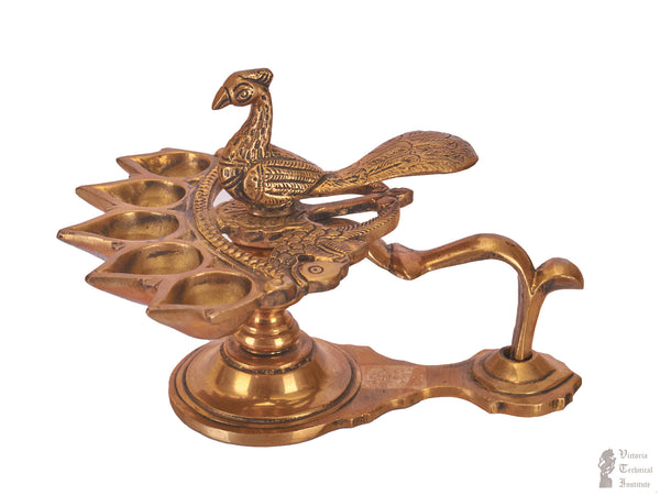 Brass Peacock Panch Arti  Oil Lamp