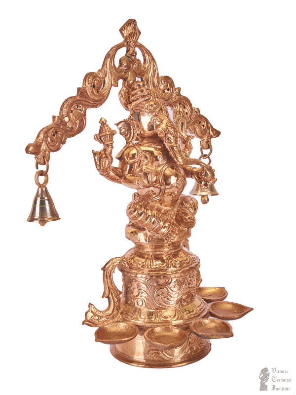 Bronze Lord Seated Ganesha Statue With Oil lamp