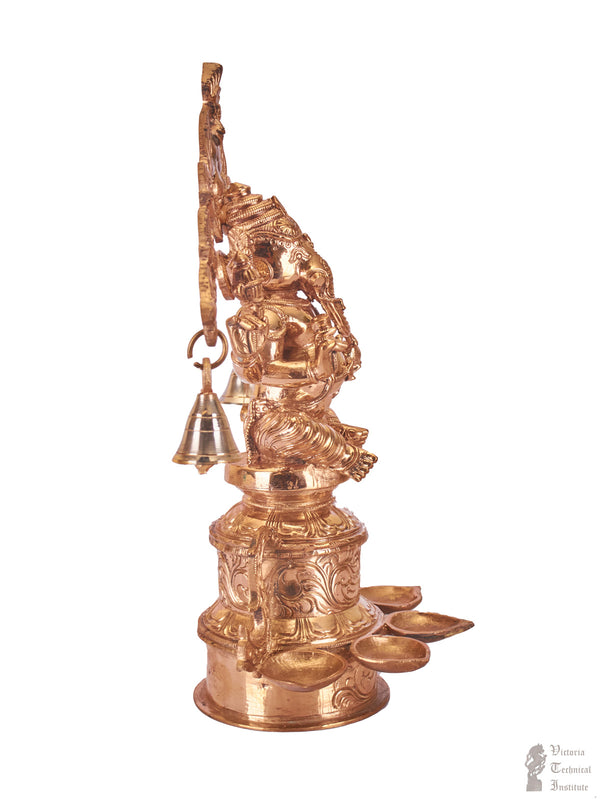 Bronze Lord Seated Ganesha Statue With Oil lamp