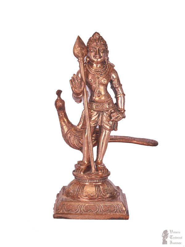 Bronze Lord Muruga Standing With Peacock Statue