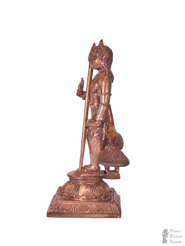 Bronze Lord Muruga Standing With Peacock Statue