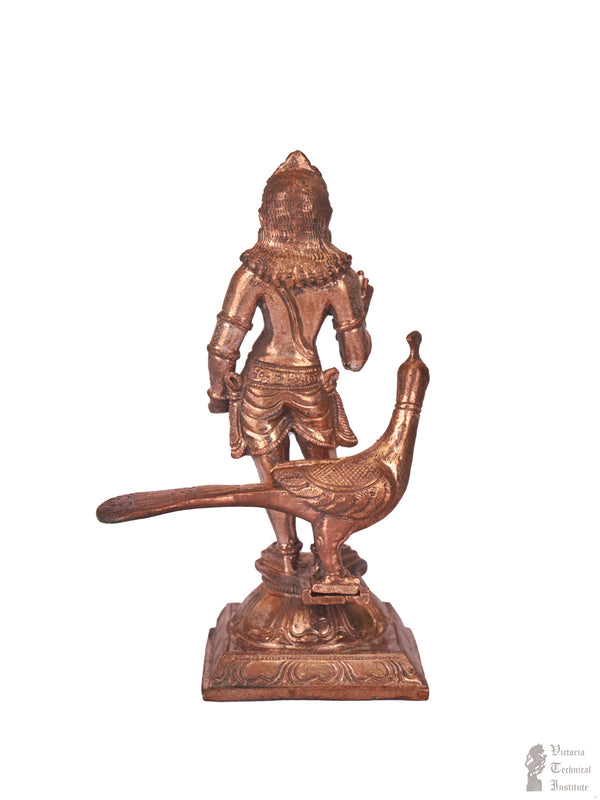 Bronze Lord Muruga Standing With Peacock Statue